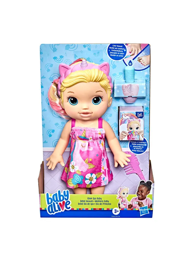 Baby Alive Glam Spa Baby Doll, Unicorn, Colour Reveal Mani-Pedi and Makeup, 12.8-Inch 