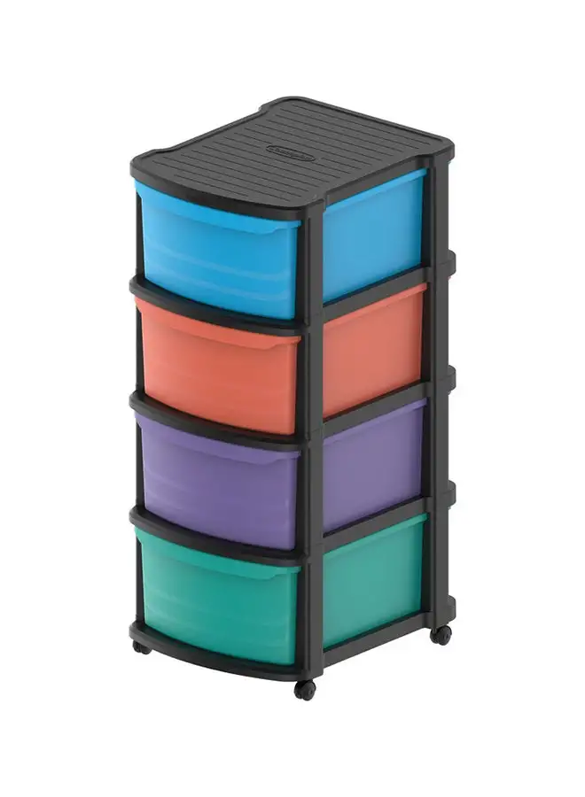 Cosmoplast 4 Tiers Storage Cabinet With Drawers & Wheels Black Mix