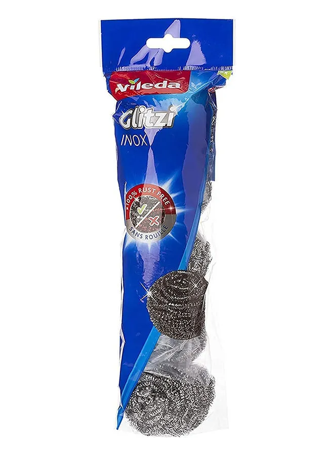 Vileda 5Pieces Glitzi Inox Spiral Scourer Stainless Steel Anti-Burn Cleaning, Long-lasting Ergonomic Design Silver