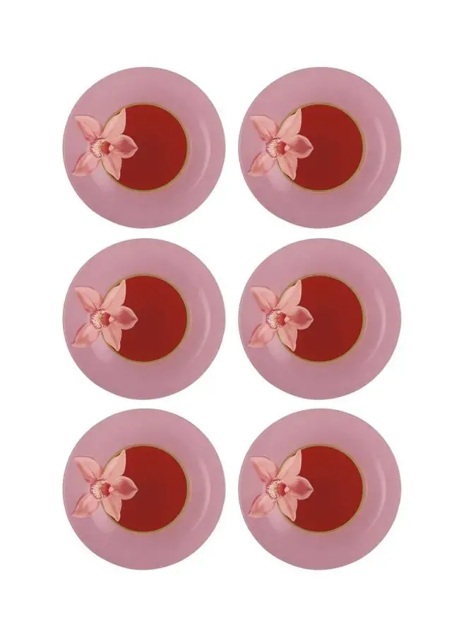 Luminarc Pack Of 6 Red Orchis Dessert Plates Pink/Red/Green 19cm