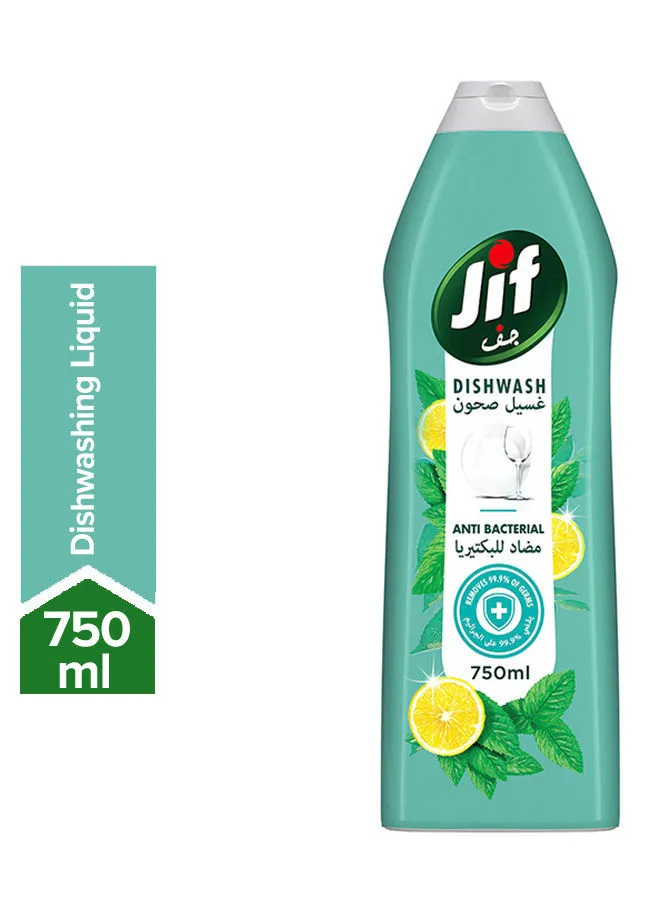 Jif Antibacterial Dishwashing liquid For 100% Grease Removal Mint And Lemon Double Foam Power 750ml