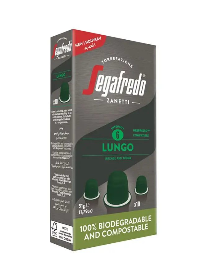 Segafredo Nespresso Compatible And Compostable Capsules Lungo 51grams