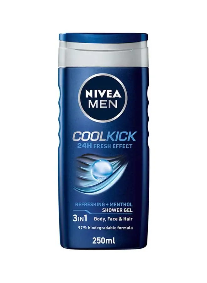 Nivea Men Cool Kick Three in One Shower Gel 24H Fresh Effect Refreshing Plus Menthol 250ml