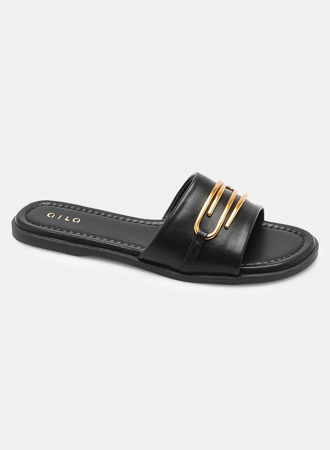 Aila Solid Pattern Buckle Detail Strap Slides Black