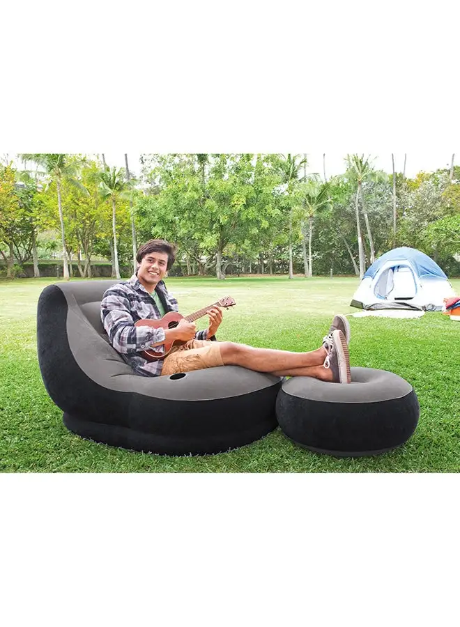 INTEX Ultra Lounge Living Room Air Furniture Inflatable Sofa Set With Ottoman Footrest Grey/Black 102x137x79cm