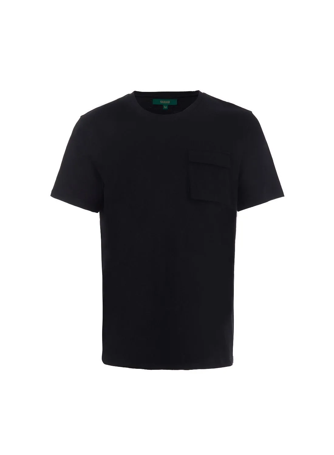 QUWA Casual Comfortable Crew Neck T-Shirt with Chest pocket Metal Black