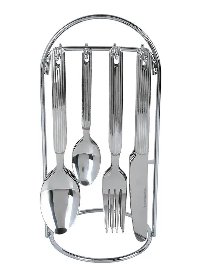 Winsor 24-Piece Striped Handle Cutlery Set With Stand Silver