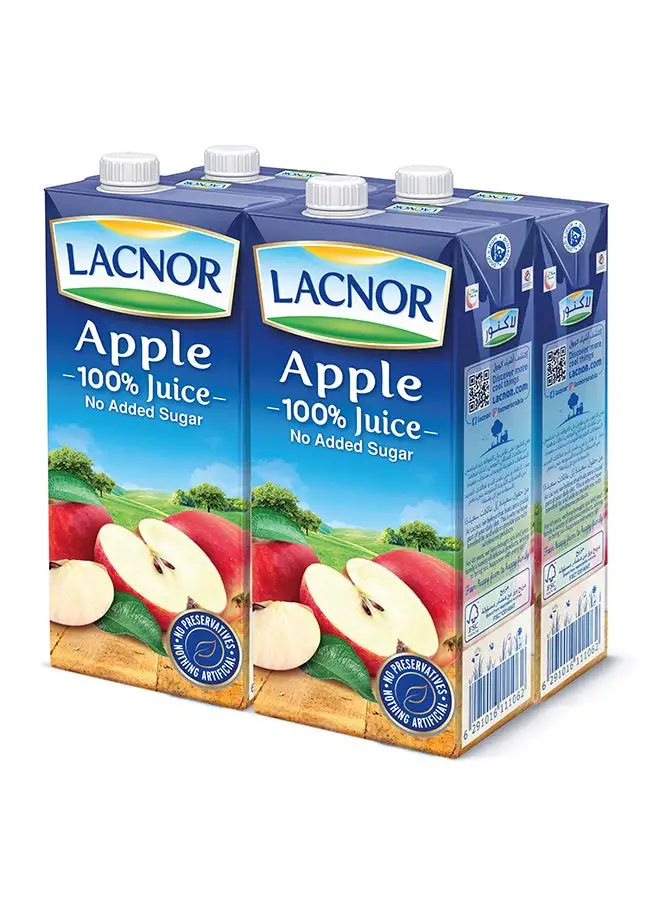 Lacnor Essentials Apple 100 Percent Juice, No Added Sugar 1Liters Pack of 4