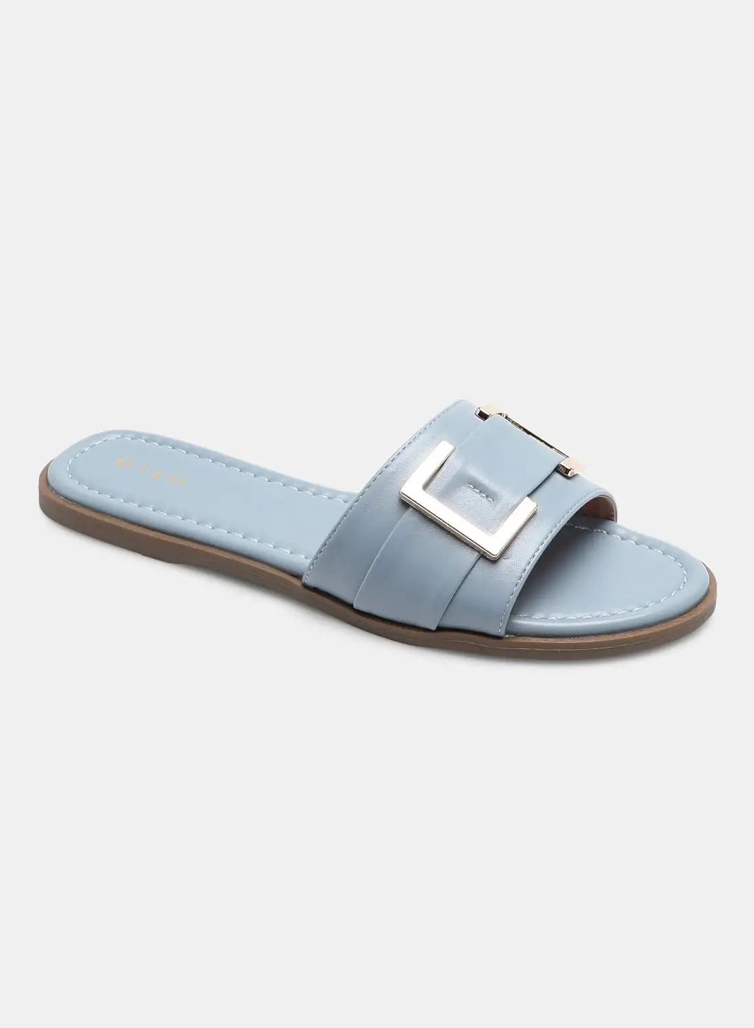 Aila Solid Pattern Buckle Detail Strap Slides Blue