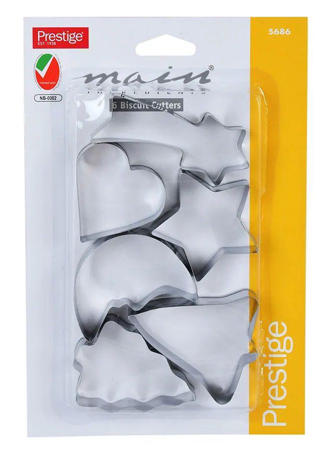 Prestige 6-Piece Assorted Biscuit Cutters Silver 2.2x18.4x12.6cm