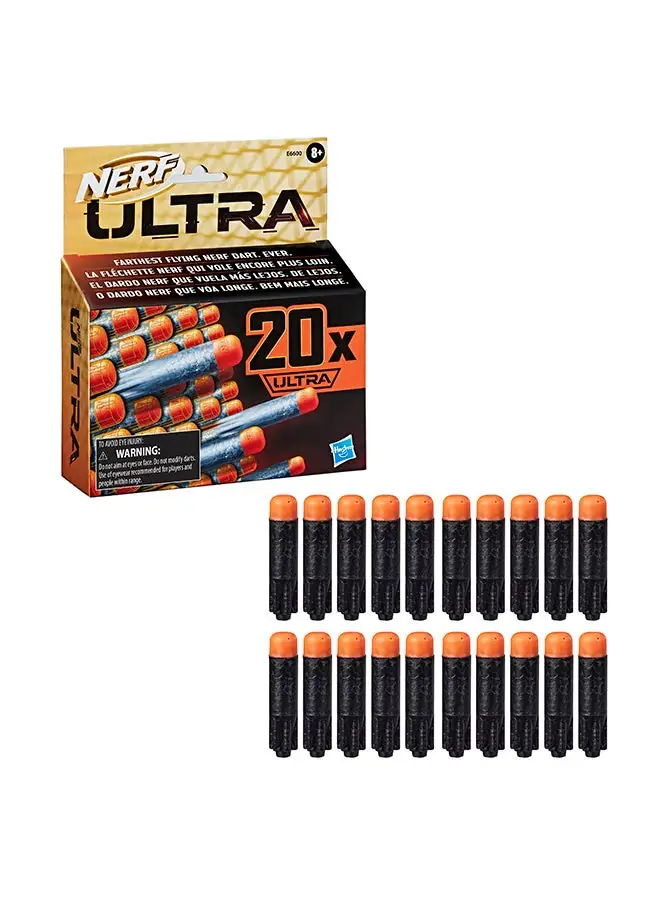 حزمة NERF Nerf Ultra 20-Dart لإعادة الملء - تتضمن 20 سهمًا رسميًا Nerf Ultra Darts لـ Nerf Ultra Blasters - متوافق فقط مع Nerf Ultra Blasters