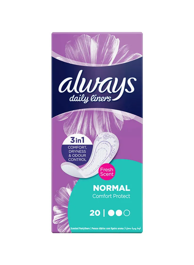 Always Daily Liners Comfort Protect Pantyliners With Fresh Scent, Normal, 20 Count