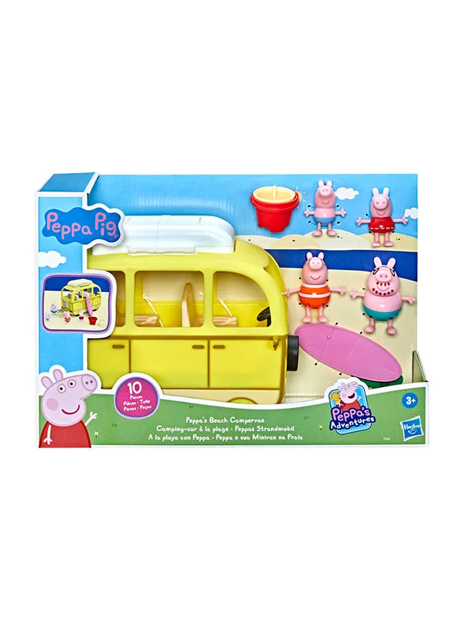 Peppa Pig Peppa  Peppa’s Adventures Peppa’s Beach Campervan Vehicle Preschool Toy: 4 Figures, 5 Accessories, Rolling Wheels, for Ages 3 and Up