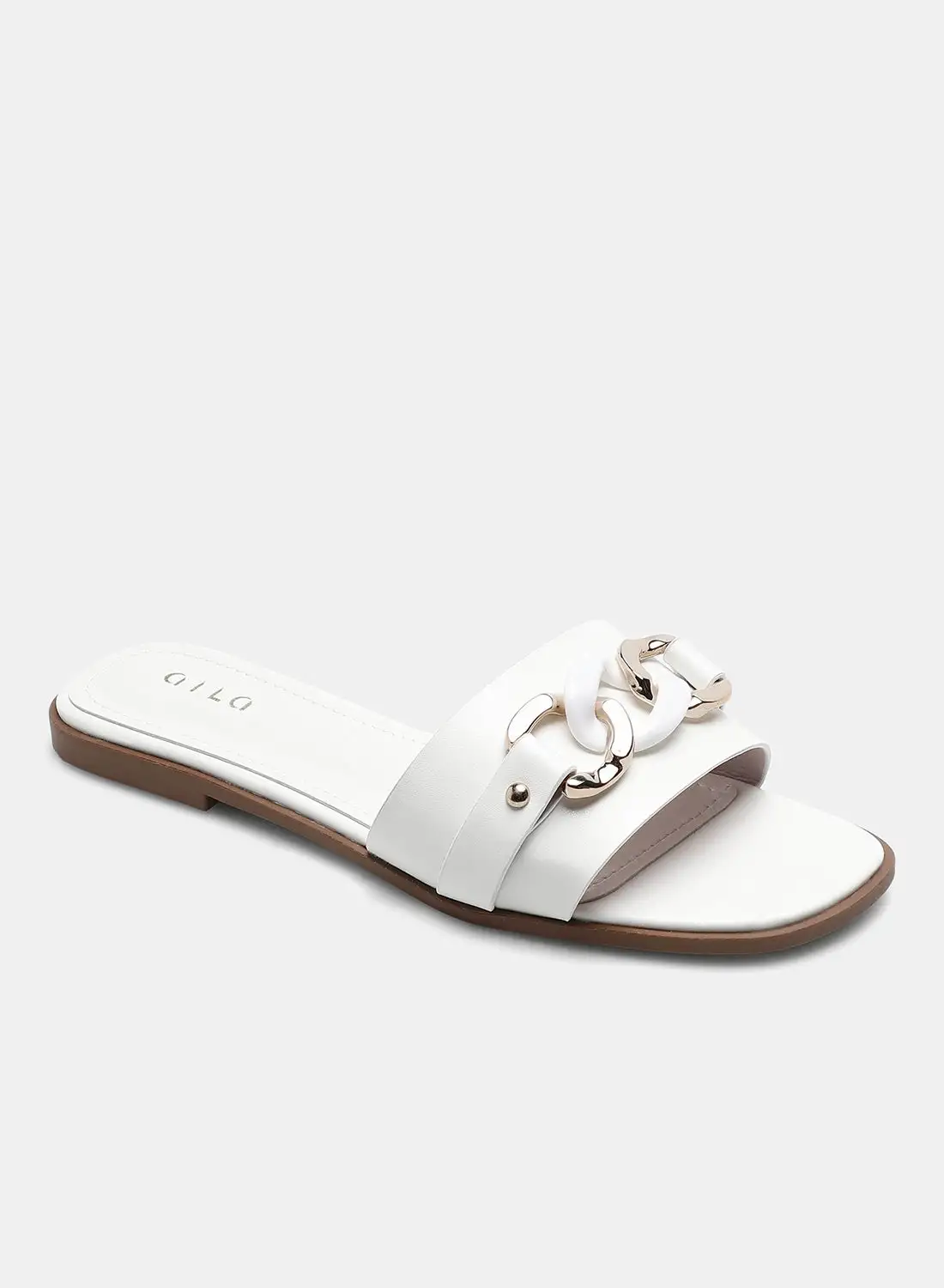 Aila Chain Detail Broad Strap Slides White