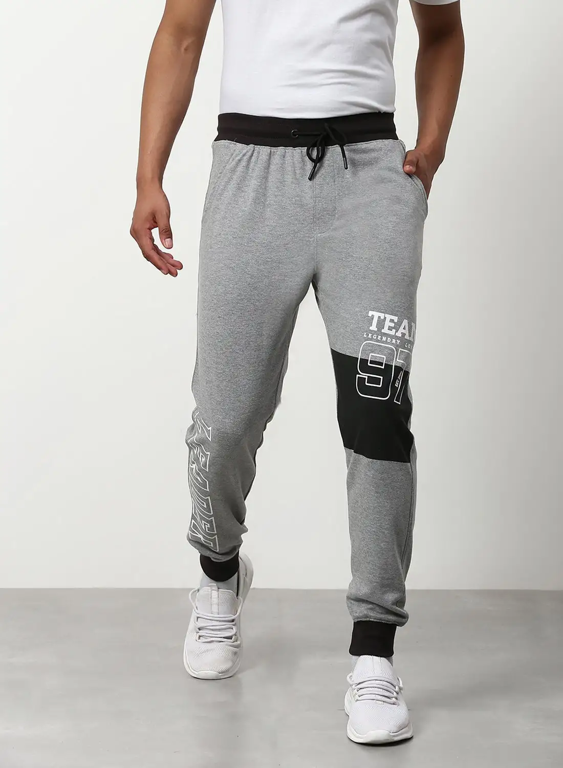 ABOF Regular Fit Joggers Grey Melange/White