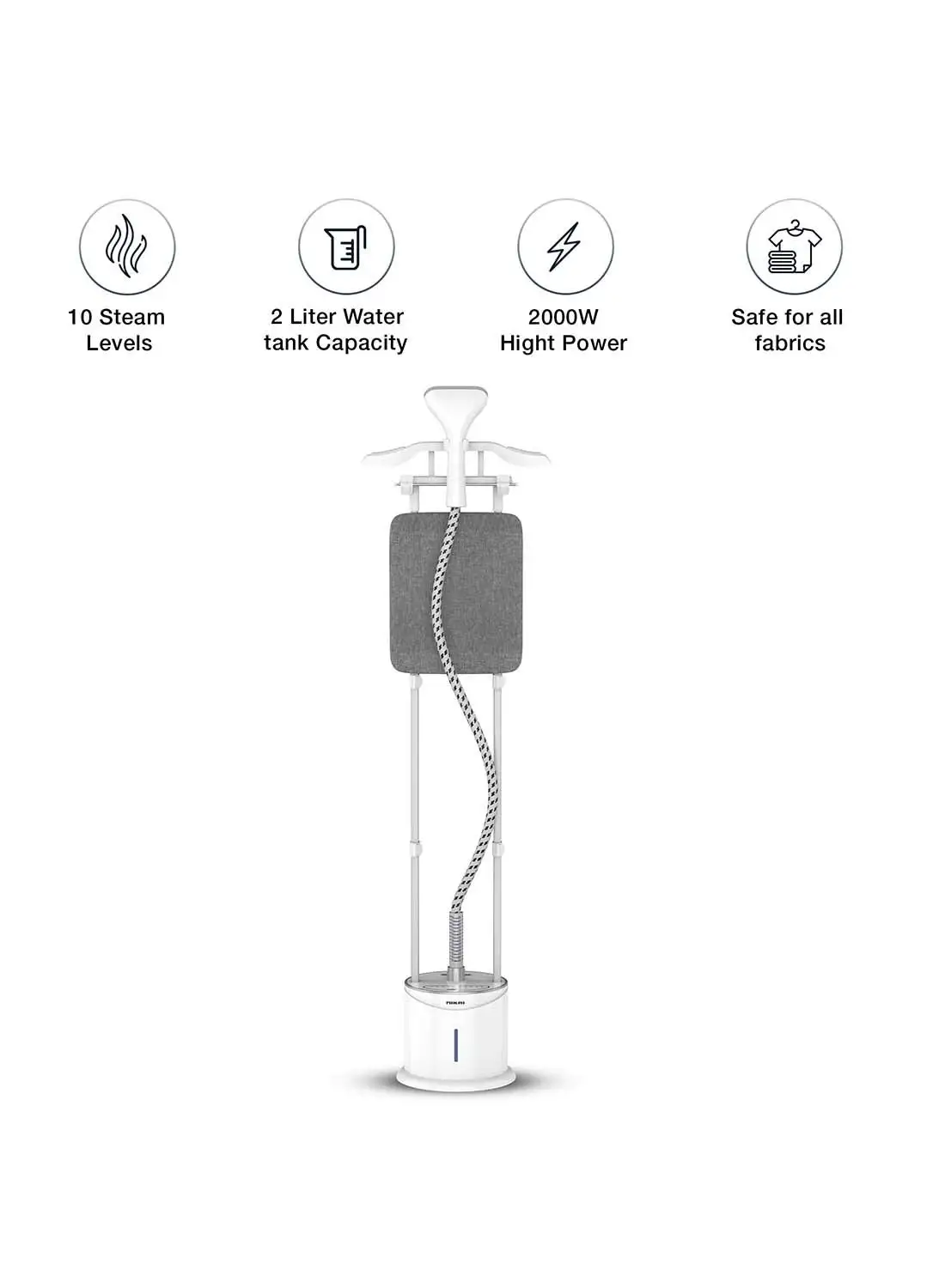 NIKAI Garment Steamer , 10 Steam Levels, 55 Min Continues Steam, 2-In-1 Double Aluminium Extendable Poles And Ironing Board, Thermostat Protection, Suit Hanger, 45 Sec Preheat 2 L 2000 W NGS892AB Silver/Grey