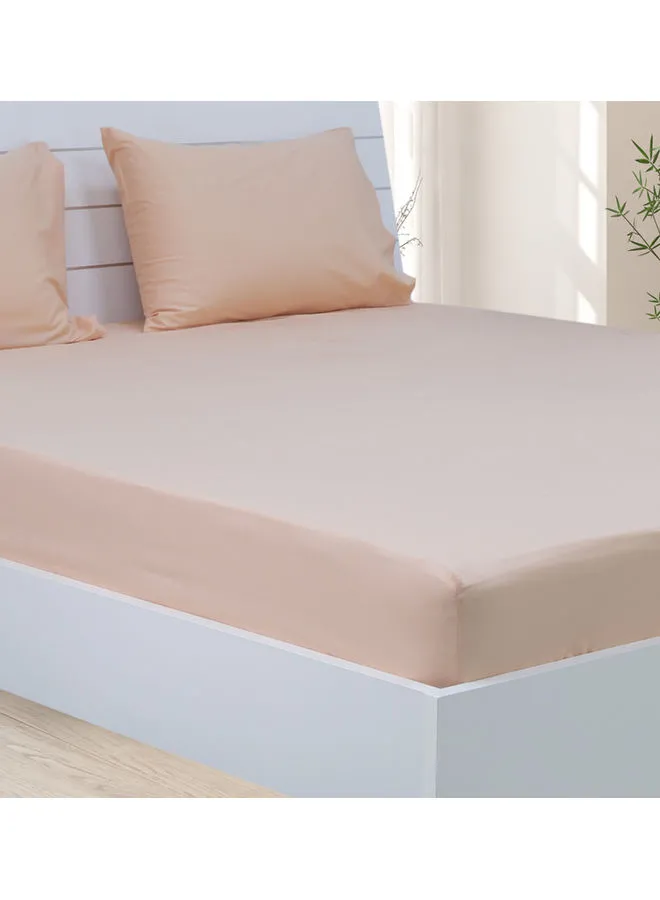 Princess 3-Piece Fitted Sheet With Pillowcases Set Cotton Blend Peach 150 x 200cm