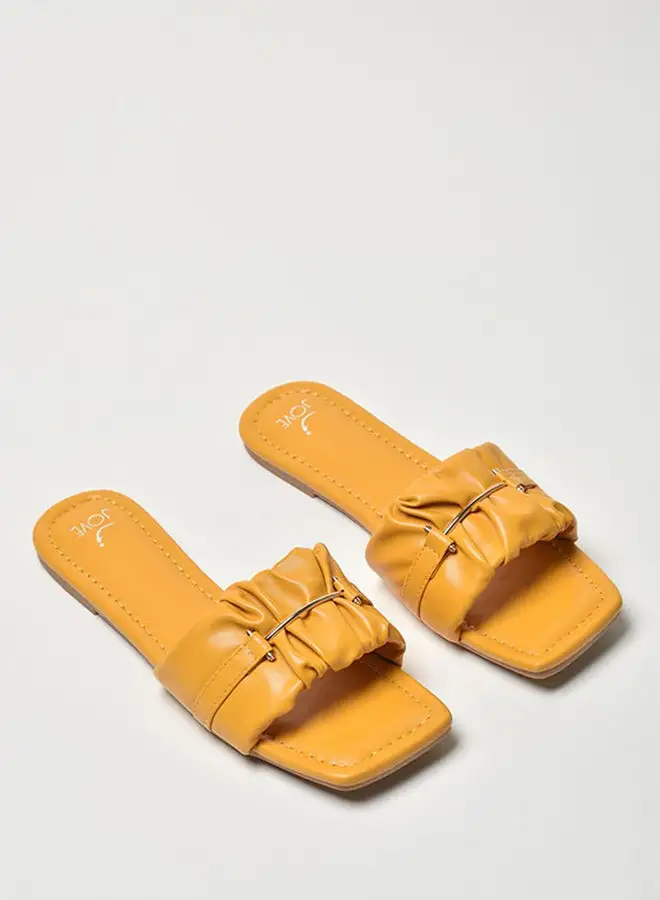 Jove Ruched Broad Strap Flat Sandals Yellow