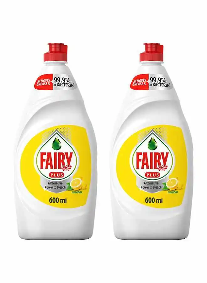 Fairy Plus Lemon Dishwashing Liquid Soap With Alternative Power To Bleach Pack of 2 600ml