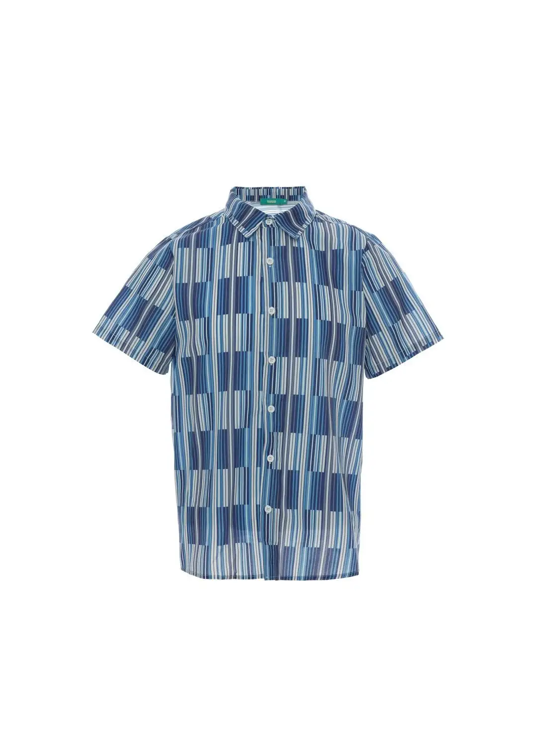 QUWA Men Casual Irregular Striped Short Sleeve Shirt Blue