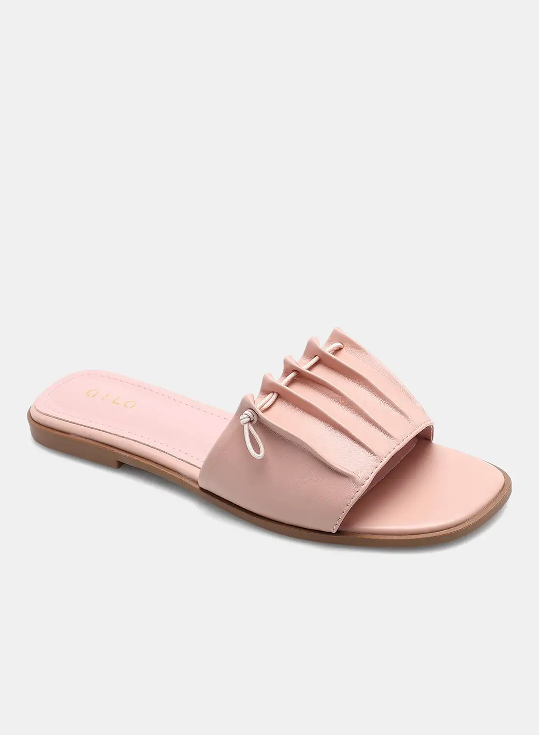 Aila Pleated Broad Strap Slides Blush Nude