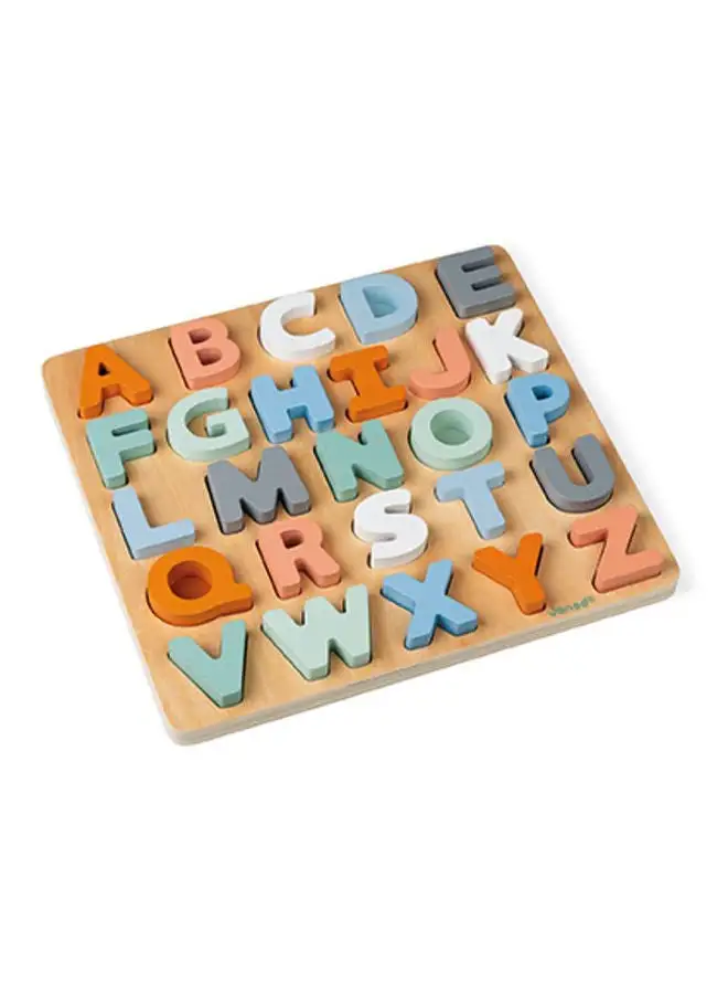 Janod 26-Pieces Wooden Alphabet Puzzle - Sweet Cocoon Collection With Water-based Paint, Suitable for Ages 2 and Up