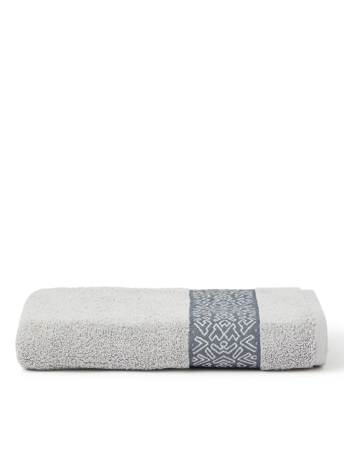 White Rose 100% Turkish Cotton Terry 500 Gsm Hand Towel With Fancy Jacquard Border Grey 50x90cm 