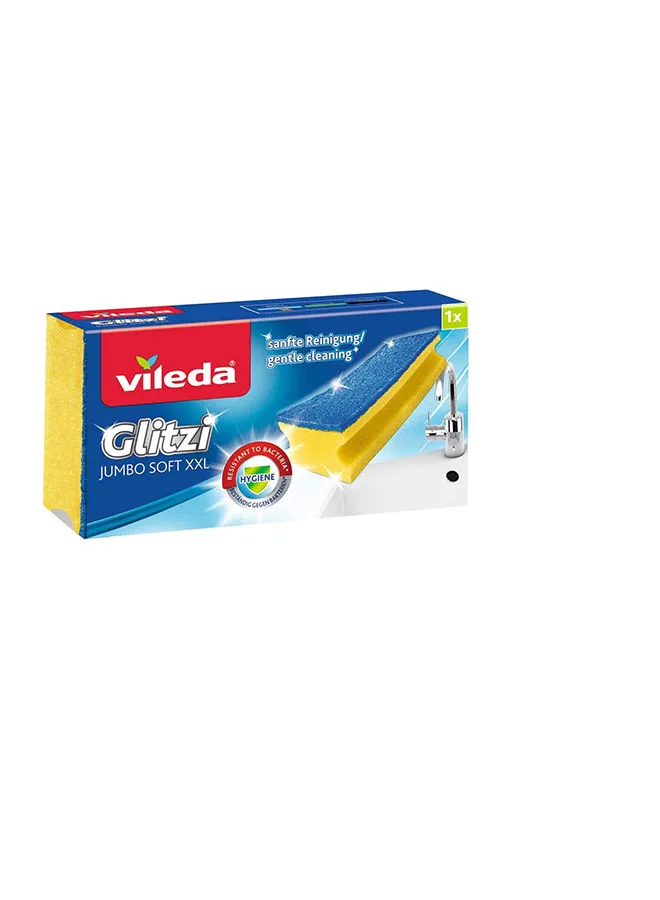 Vileda Glitzi Jumbo Soft Cleaning Scourer Sponge 1 Pc, Antibacterial, Non-Scratch, Durable, High-Quality Abrasive - Yellow & Blue ( 1 Pc Per Pack) Multicolor