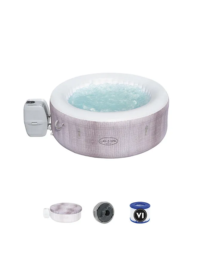 Bestway Lay-Z-Spa Cancun Airjet نفخ حوض استحمام ساخن 2-4 أشخاص - 1 سبا ، 1 غطاء ، 1 مضخة ، 1 موزع Chemconnect ، 1 خرطوشة فلتر (Vi) ، 1 رقعة إصلاح 27.47 كجم