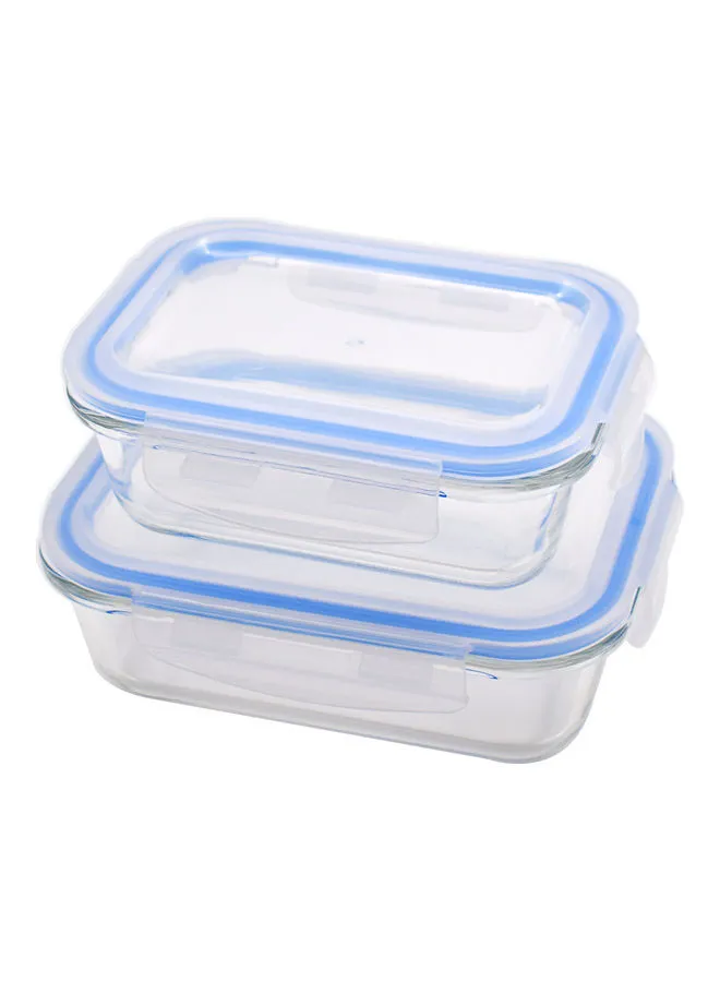 Feelings Glass Storage Box With Blue Silicone Lid 2 Pieces Clear 600+400ml