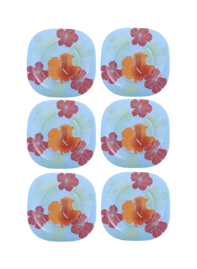 Luminarc 6-Piece Value Pack Hibiscus Dessert Plate Set Blue/Red/Orange 18cm