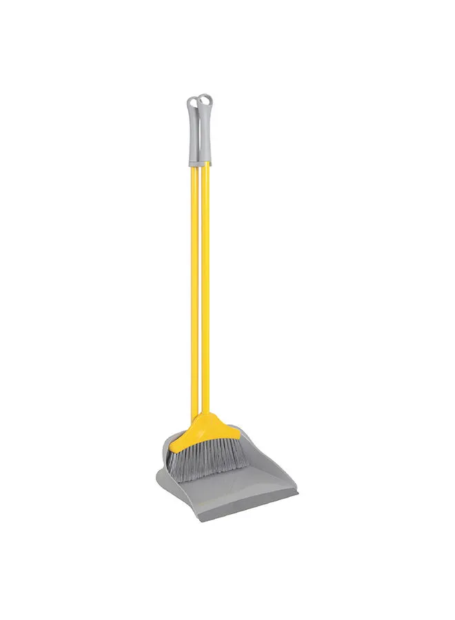 APEX Long Handle Upright Dustpan And Broom Sweep Set Yellow/Grey 27x27x92cm