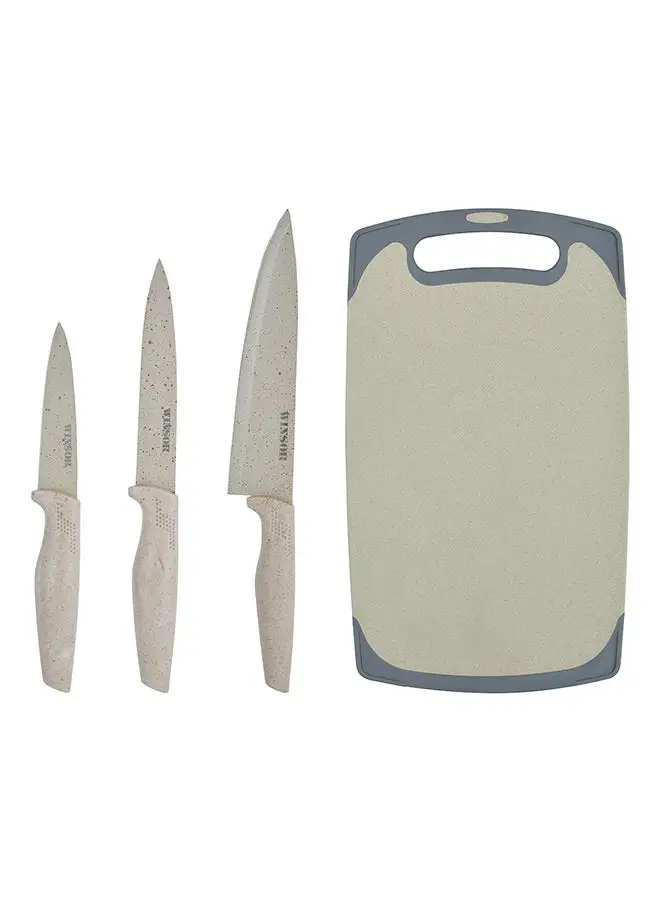 Winsor 4-Piece Cutting Board With Knife Set Cream/Grey