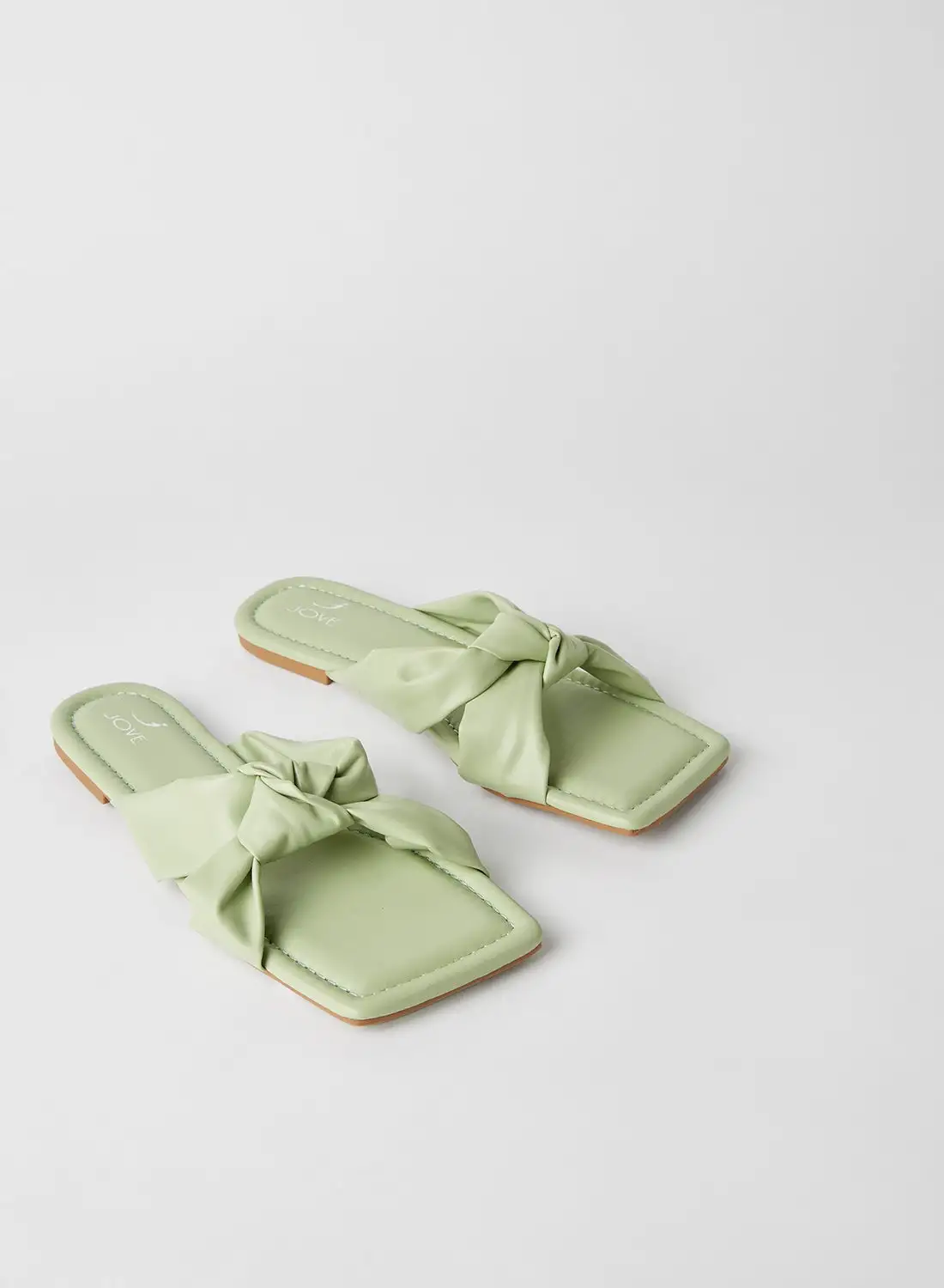 Jove Knot Detail Slip-On Flat Sandals Green