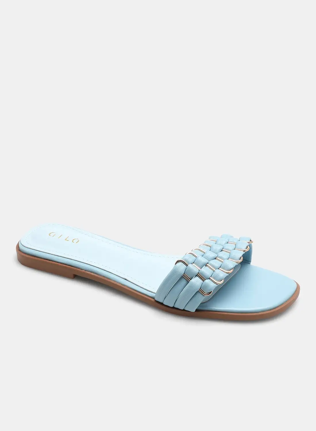 Aila Chain Braided Strap Slides Blue