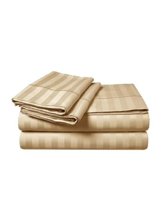 Maestro 3-Piece 300TC Satin Stripe Bed Sheet With Pillow Case Set Cotton Brown