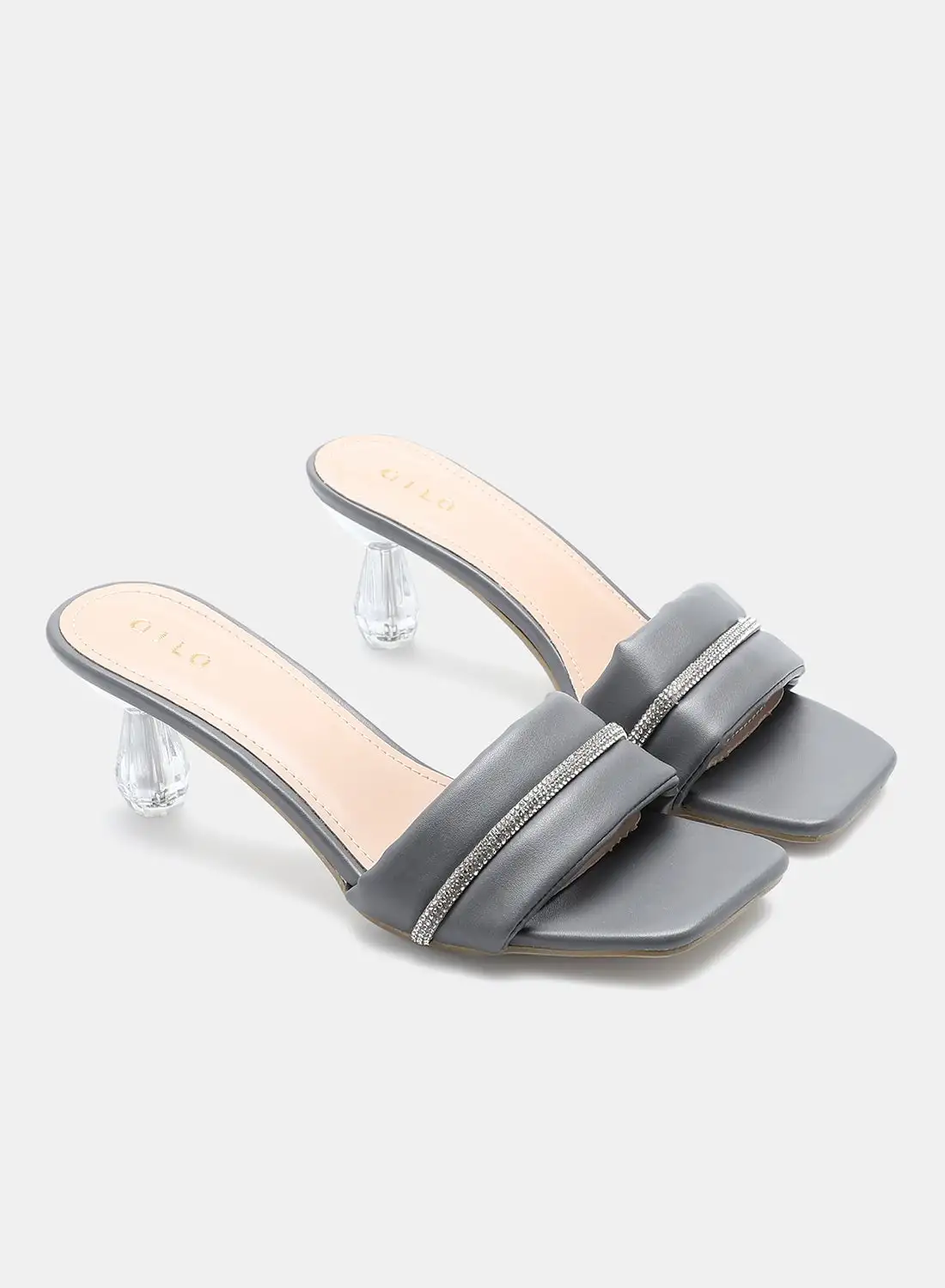 Aila Slip-On Heeled Sandals Grey/Clear