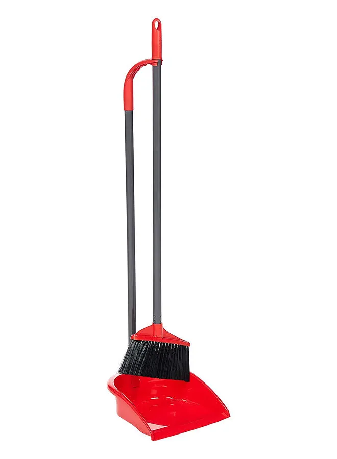 Vileda Long-Handle Dustpan – Convenient Dusting Accessory, Back Pain-Free, Convenient Length, Efficient Dirt Collection,Space-Saving Design (24.5 x 25 x 97 cm ) Red/Black