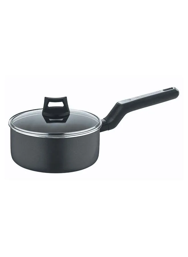 BLACK+DECKER Non-Stick Saucepan with Glass Lid and 5 Layer PTFE Non-Stick Spray Coating BXSSP16BME Black 16cm