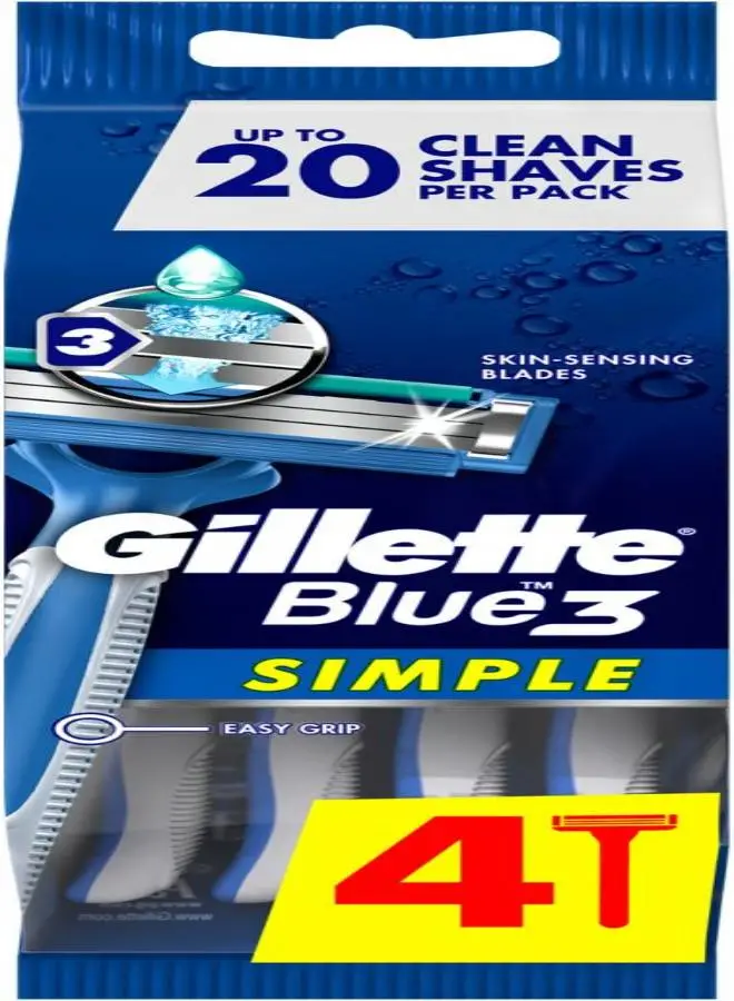 Gillette Pack Of 4 Simple3 Disposable Razors Blue 