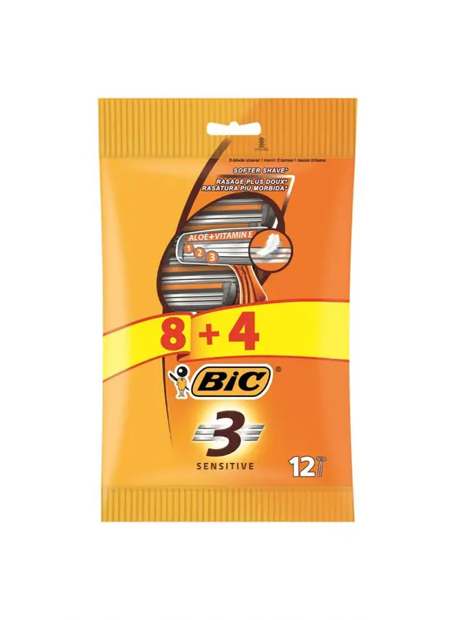 Bic Sensitive 8+4 Razors Multicolour