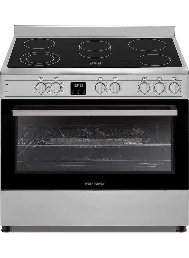 Wolf Power 4 Cooking Zones Vitroceramic Electric Cooker 90 x 60 cm ,Electric Oven with Turbo Fan, 1 year Warranty WGC9060CERMF Silver