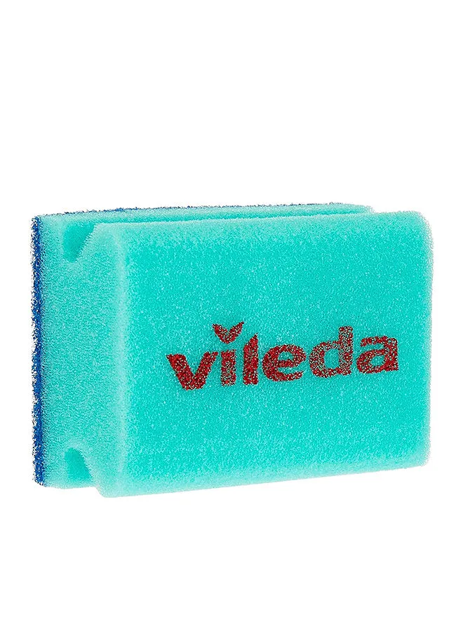 Vileda Glitzi Dishes Scourer Sponge 2Pcs, Soft Cleaning, Durable, User-Friendly - Green & Blue ( 2 Pcs Per Pack) Blue