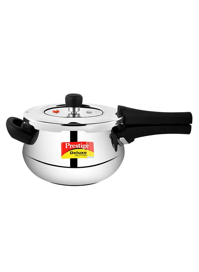 Prestige Deluxe Alpha Svachh Handi Pressure Cooker Stainless Steel Cooker With Lid Precision Weight Valve Black/Silver 4Liters