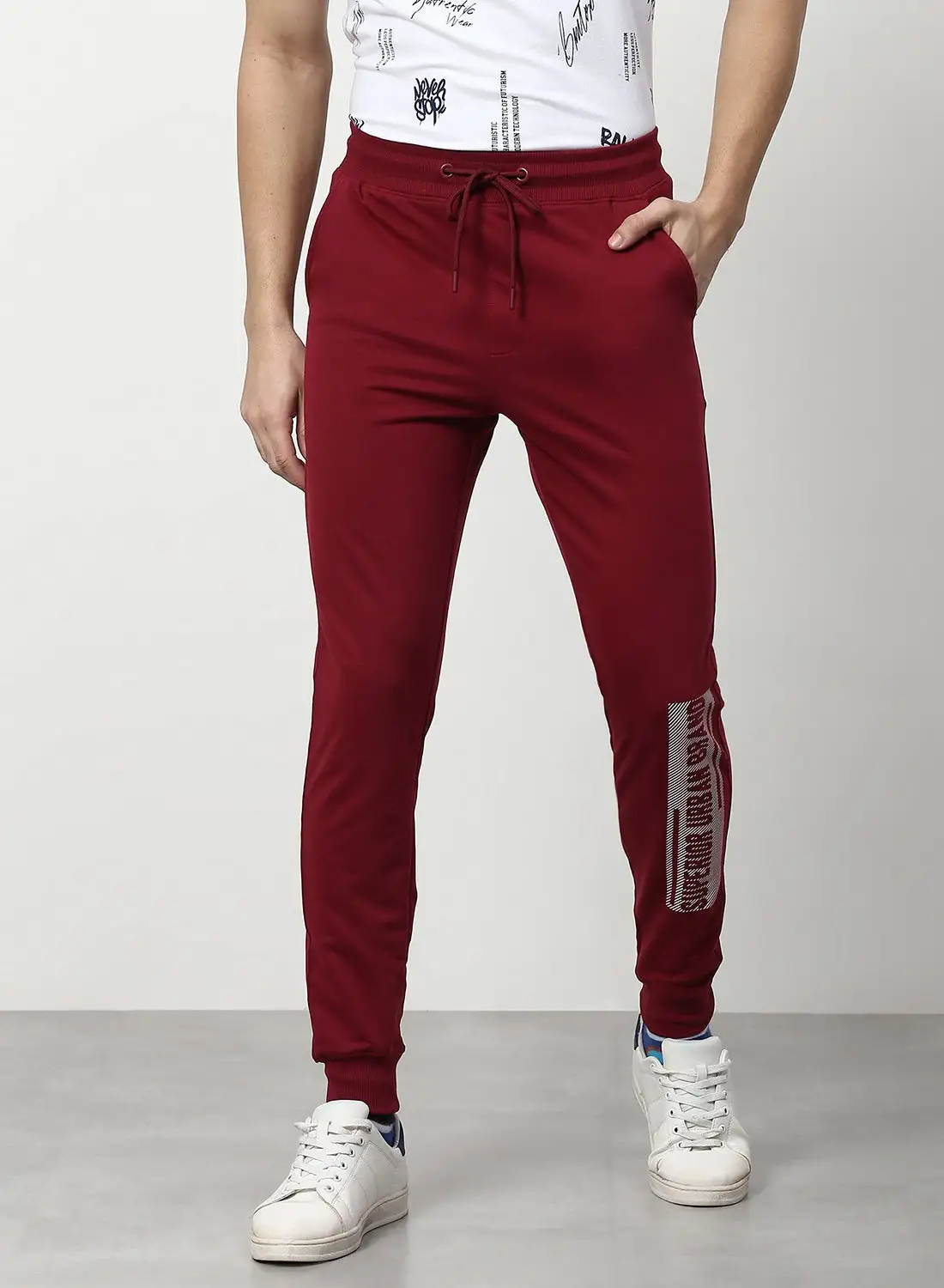 ABOF Regular Fit Joggers Maroon/Grey