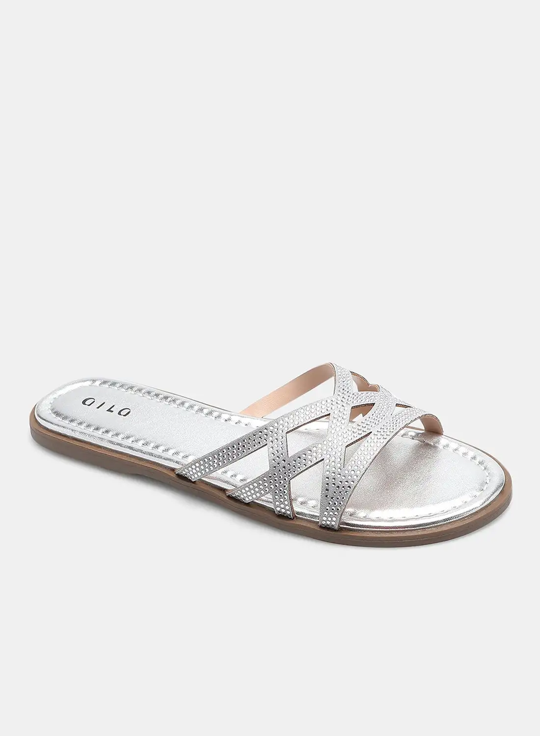 Aila Slip-On Flat Sandals Silver