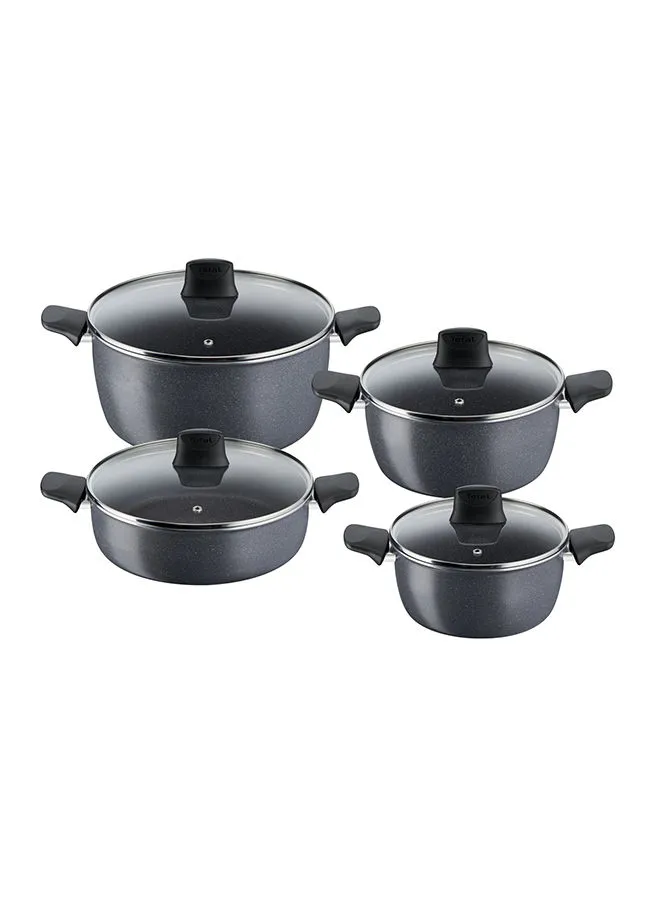 Tefal G6 Hard Stone 8 Pcs Cooking Set: Casseroles, Grey, Aluminium Black/Clear 7.9Liters