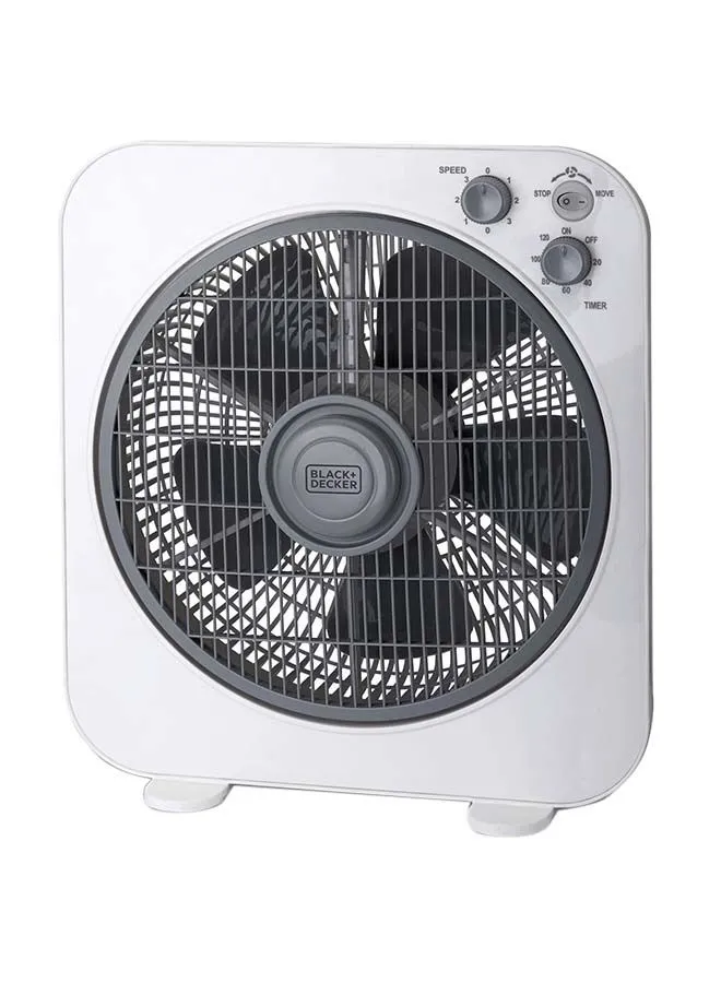 BLACK+DECKER 40W Box Desk Fan 12 Inch Diameter, With Timer & 3 Speeds Low/Medium/High And 5 Blade Design With Adjustable Portable/Travel Friendly Body To Direct Swing FB1220-B5 White