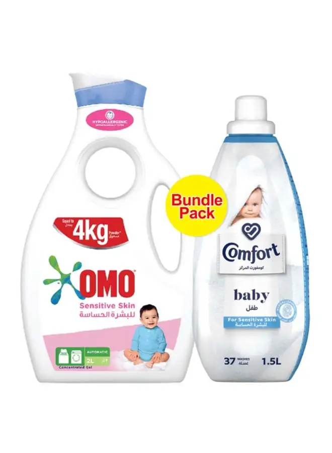 Omo Liquid Detergent And Fabric Softner For Sensitive Skin Pack Of 2 2L+1.5L