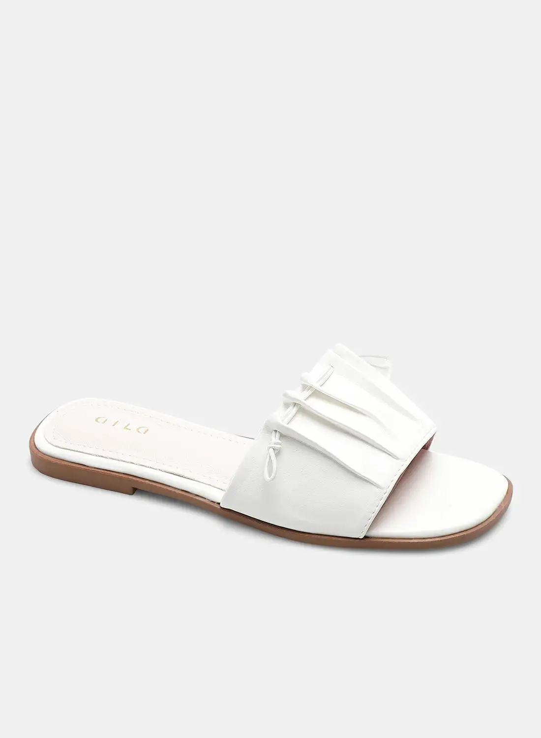 Aila Pleated Broad Strap Slides White